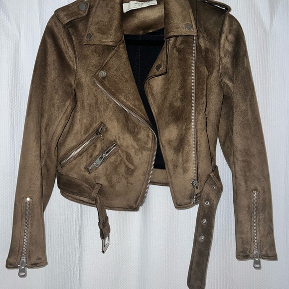 Zara Brown Suede Moto Jacket - Picture 1 of 3